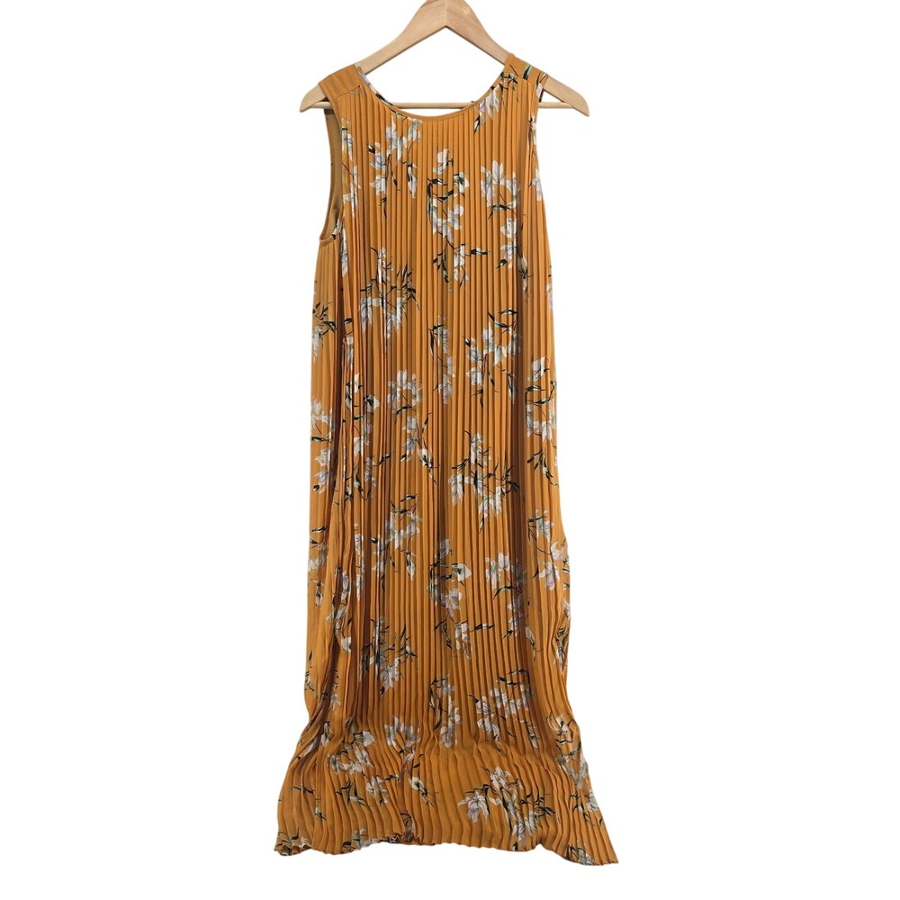 Banana Republic Maxi Dress Womens XS Pleated Floral Mustard Yellow EUC